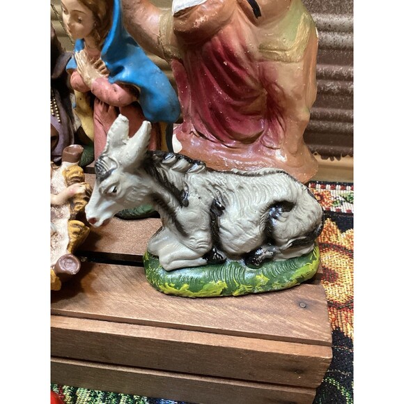 Vintage Chalkware Nativity Scene Italy Mary Jesus Shepherd W Eggs Joseph Pig - Picture 3 of 16